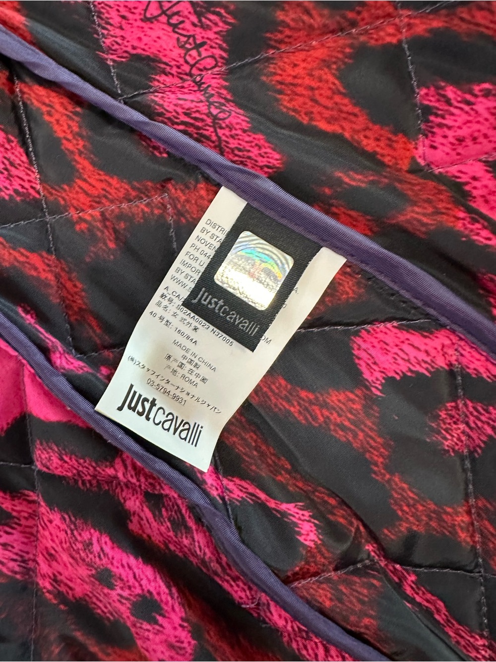Just Cavalli Purple Quilted Belted Long Puffer Coat - Picture 6 of 12